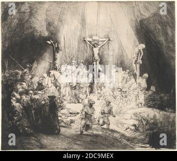 Rembrandt van Rijn, (Künstler), Niederländisch, 1606 - 1669, Christus gekreuzigt zwischen den zwei Dieben (die drei Kreuze), 1653, Trockenpunkt und Burin Stockfoto