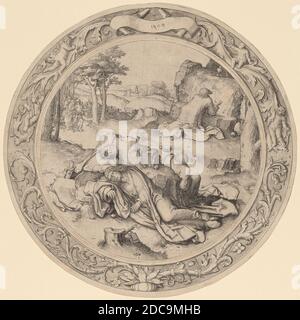 Lucas van Leyden, (Künstler), Niederlandisch, 1489/1494 - 1533, Christus in Gethsemane (Agonie im Garten), die runde Passion, (Serie), 1509, Gravur Stockfoto