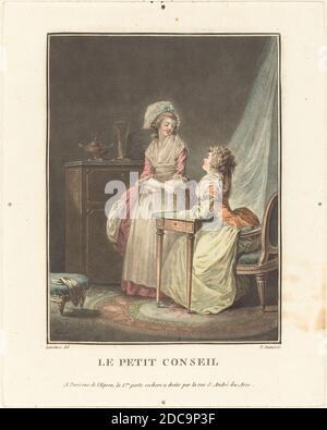 Jean-François Janinet, (Künstler), französisch, 1752 - 1814, Nicolas Lavreince, (Künstler danach), schwedisch, 1737 - 1807, Le Petit conseil, color aquatint Stockfoto