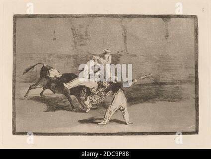 Francisco de Goya, (Künstler), Spanisch, 1746 - 1828, Cogida de un moro estando en la plaza (EIN Moor gefangen durch den Stier im Ring), Tauromaquia: pl.8, (Serie), in oder vor 1816, Radierung, brüniertes Aquatinta und Trockenpunkt Stockfoto