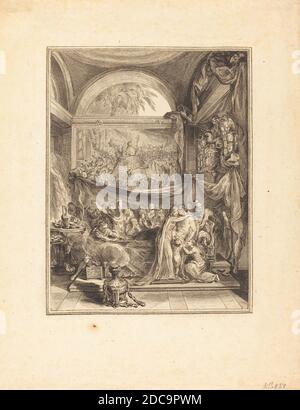 Gabriel de Saint-Aubin, (Künstler), französisch, 1724 - 1780, La mort de Germanicus, spectacle de l'histoire romaine: pl. 43, (Serie), Radierung und Gravur Stockfoto
