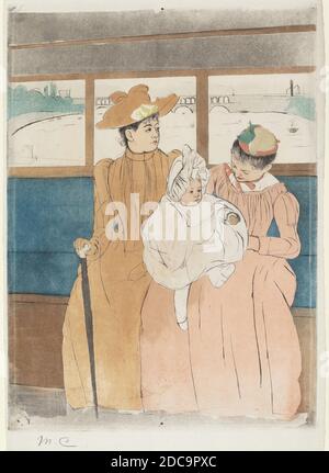 Mary Cassatt, (Künstler), Amerikaner, 1844 - 1926, im Omnibus, 1890-1891, Farbtrockenpunkt und Aquatinta, Platte: 36.51 × 26.67 cm (14 3/8 × 10 1/2 Zoll Stockfoto