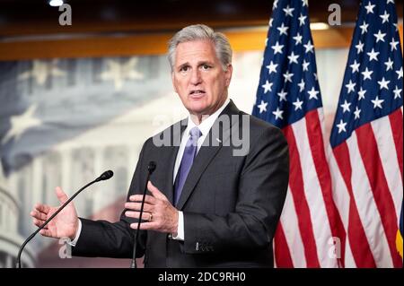 Washington, Usa. November 2020. Kevin McCarthy (R-CA), Vorsitzender der Minderheitenhausgruppe, spricht auf seiner Pressekonferenz. Kredit: SOPA Images Limited/Alamy Live Nachrichten Stockfoto