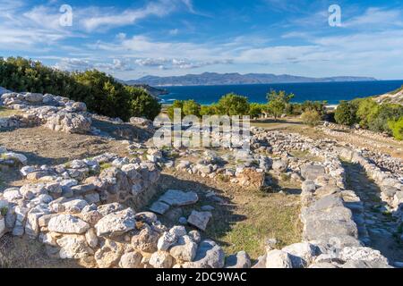 Ruinen von Gournia, die Stätte eines minoischen Palastkomplexes, Ierapetra, Lasithi, auf der Insel Kreta, Griechenland Stockfoto