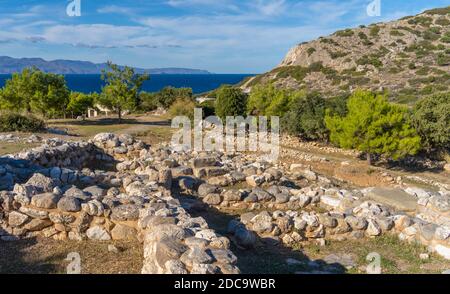 Ruinen von Gournia, die Stätte eines minoischen Palastkomplexes, Ierapetra, Lasithi, auf der Insel Kreta, Griechenland Stockfoto