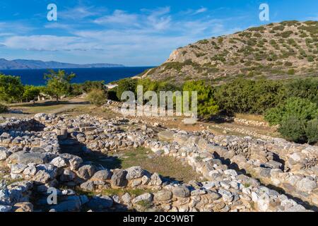 Ruinen von Gournia, die Stätte eines minoischen Palastkomplexes, Ierapetra, Lasithi, auf der Insel Kreta, Griechenland Stockfoto