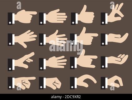 Isolierte Vektorsymbole Satz von Handzeichen und Gesten von Ein Geschäftsmann Stock Vektor