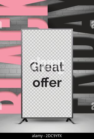 Banner-Vorlage für schwarzen freitag Verkauf. Vorlage für Social-Media-Geschichten, Flyer, Poster mit Black Friday-Text und großem Bildschirm für Fotos Stock Vektor