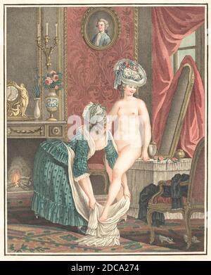 Louis-Marin Bonnet, (Künstler), französisch, 1736 - 1793, Nicolas-René Jollain, (Künstler danach), französisch, 1732 - 1804, La Toilette, Farbtupfer Stockfoto