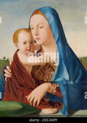 Antonello da Messina, (Künstler), sizilianischen, c. 1430 - 1479, Madonna mit Kind, c. 1475, Öl und Tempera auf Platte übertragen von Platte, bemalte Oberfläche: 58.1 x 43.2 cm (22 7/8 x 17 in.), insgesamt: 58.9 x 43.7 cm (23 3/16 x 17 3/16 in.), gerahmt: 86.7 x 74.8 x 8.3 cm (34 1/8 x 29 7/16 x 3 1/4 in Stockfoto