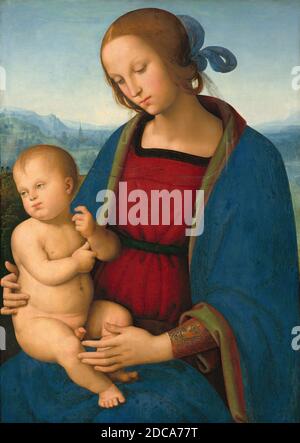 Pietro Perugino, (Maler), Umbrien, c. 1450 - 1523, Madonna mit Kind, c. 1500, Öl auf Pappelplatte, insgesamt: 70.2 x 50 cm (27 5/8 x 19 11/16 Zoll), gerahmt: 88.9 x 69.9 x 8.3 cm (35 x 27 1/2 x 3 1/4 Zoll Stockfoto