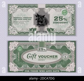 Vektor Geld Banknoten. Fake Money Illustration mit realistischen Vektor-Katze, florale Grenze. Klassischer Vintage-Stil. Rückseite von Geldrechnungen Stock Vektor