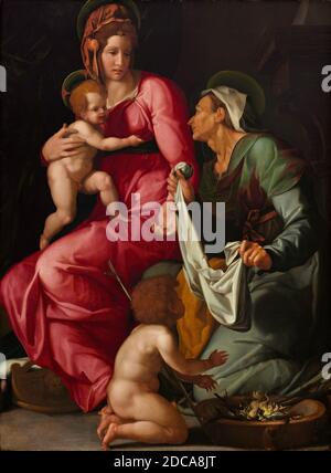 Jacopino del Conte, (Künstler), Florentine, 1510 - 1598, Madonna mit Kind mit St. Elisabeth und St. Johannes der Täufer, c. 1535, Öl auf Platte, insgesamt: 161.3 x 119 x 2.9 cm (63 1/2 x 46 7/8 x 1 1/8 Zoll), gerahmt: 189.2 x 147 x 8.8 cm (74 1/2 x 57 7/8 x 3 7/16 Zoll Stockfoto