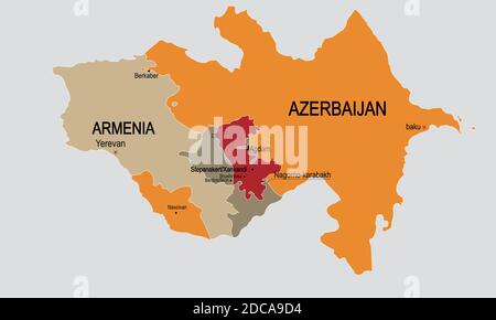 berg-karabach-Karte, armenien vs aserbaidschan, Vektorgrafik Stockfoto