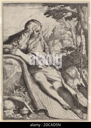 Annibale Carracci, (Künstler), Bolognese, 1560 - 1609, Maria Magdalena in der Wildnis, 1591, Radierung und Gravur Stockfoto