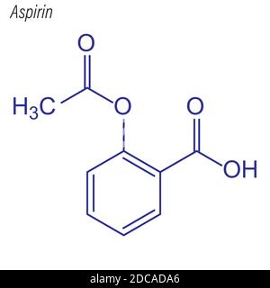 Skelettformel von Aspirin. Molekül der Medikamentenchemie. Stock Vektor