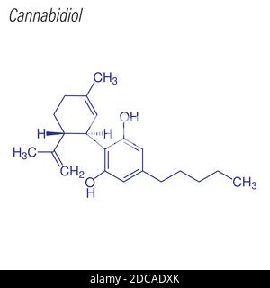 Skelettformel von Cannabidiol. Molekül der Medikamentenchemie. Stock Vektor
