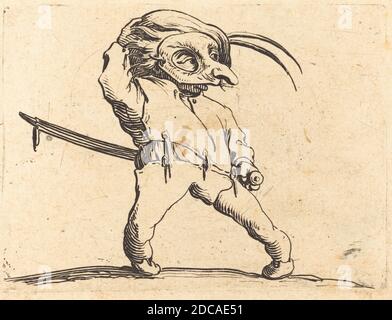Jacques Callot, (Künstler), französisch, 1592 - 1635, Maskierter Mann mit verdrehten Füßen, Varie Figure Gobbi, (Serie), c.. 1622, Radierung und Gravur/einer von vier Drucken auf ungeschnittenem Blatt Lorrainesisches Papier (1949.5.260.a-d Stockfoto