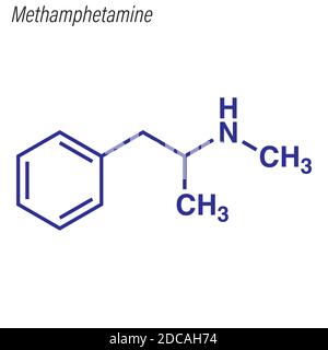 Skelettformel von Methamphetamin. Molekül der Medikamentenchemie. Stock Vektor