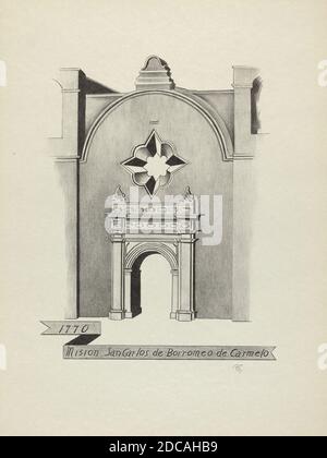 James Jones, (Künstler), Amerikaner, aktiv 1932 - 1942, Mision San Carlos de Borromeo de Carmelo, Lithographie auf Wove-Papier, Blatt: 30.5 x 22.9 cm (12 x 9 Zoll Stockfoto