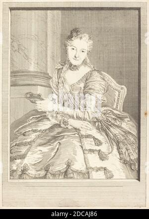 Pierre Louis de Surugue, (Künstler), französisch, 1710 oder 1716 - 1772, Charles-Antoine Coypel, (Künstler nach), französisch, 1694 - 1752, Mme. De M ... en habit de bal, 1746, Radierung Stockfoto