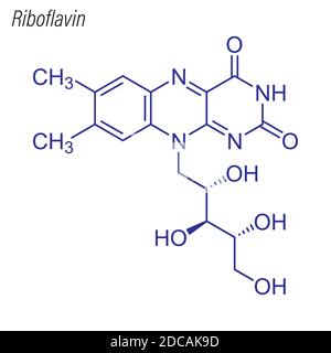 Skelettformel von Riboflavin. Molekül der Medikamentenchemie. Stock Vektor