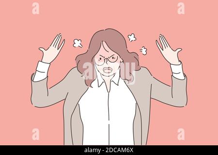 Wut, Aggression, Stress, Depression, Nervenzusammenbruch, Geschäftskonzept. Wütend wütend wütend wütend Geschäftsfrau, Mädchen Sekretärin Manager brüllend. Nervöser Bruch Stock Vektor