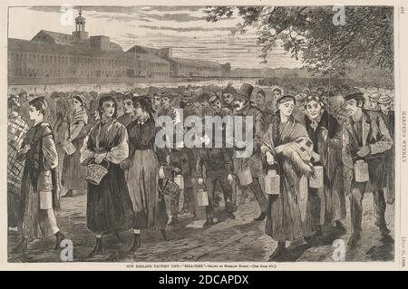 American 19th Century, (artist), Winslow Homer, (artist after), American, 1836 - 1910, New England Factory Life - Bell-Time, aus 'Harper's Weekly', 25. Juli 1868, S. 472, (Serie), erschienen 1868, Holzstich Stockfoto