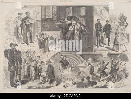 American 19th Century, (artist), Winslow Homer, (artist after), American, 1836 - 1910, Nachrichten aus dem Krieg, aus 'Harper's Weekly', 14. Juni 1862, S.376-77, (Serie), veröffentlicht 1862, Holzstich auf Zeitungspapier, Bild: 33.8 x 51.7 cm (13 5/16 x 20 3/8 Zoll), Blatt: 40.6 x 55.9 cm (16 x 22 Zoll) Stockfoto