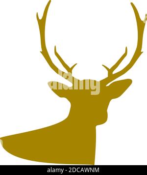 Rentier Kopf und Geweih Silhouette, Gold farbigen weihnachts Symbol Vektor Illustration Stock Vektor