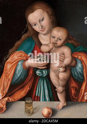 Lucas Cranach der Ältere, (Künstler), deutsch, 1472 - 1553, Madonna mit Kind, wahrscheinlich c. 1535 oder später, Öl auf Platte, insgesamt: 71.2 x 52.1 cm (28 1/16 x 20 1/2 Zoll Stockfoto