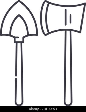 Graben Axt Symbol, lineare isolierte Illustration, dünne Linie Vektor, Web-Design-Zeichen, Kontur Konzept Symbol mit editierbaren Strich auf weißem Hintergrund. Stock Vektor