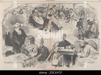 American 19th Century, (artist), Winslow Homer, (artist after), American, 1836 - 1910, Our Women and the war, aus 'Harper's Weekly', 6. September 1862, S.568-69, (Serie), erschienen 1862, Holzstich auf Zeitungspapier, Bild: 34.2 x 51.6 cm (13 7/16 x 20 5/16 Zoll), Blatt: 40.1 x 56.6 cm (15 13/16 x 22 5/16 Zoll Stockfoto