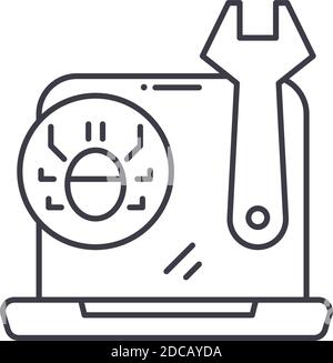 Debug-Symbol, lineare isolierte Illustration, dünne Linie Vektor, Web-Design-Zeichen, Umriss Konzept Symbol mit editierbarer Kontur auf weißem Hintergrund. Stock Vektor