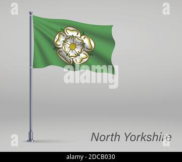 Flagge von North Yorkshire - Grafschaft England auf Fahnenmast. Vorlage für Unabhängigkeitstag Stock Vektor