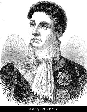 Louis-Alexandre Berthier, 20. November 1753 - 1. Juni 1815, 1. Prinz von Wagram, souveräner Prinz von Neuchatel, war Marschall des Reiches, der als Kriegsminister und Stabschef Napoleon / Louis Alexandre Berthier, 20, diente. November 1753 - 1. Juni 1815, Fürst und Herzog von Neuchatel und Valangin, Fürst von Wagram, Historisch, historisch, digital verbesserte Reproduktion eines Originals aus dem 19. Jahrhundert / digitale Reproduktion einer Originalvorlage aus dem 19ten Jahrhundert. Jahrhundert, Stockfoto