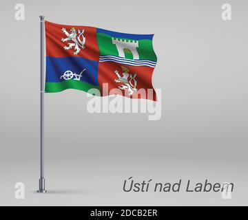 Flagge von Usti nad Labem - Region der Tschechischen Republik auf Fahnenmast. Vorlage für Unabhängigkeitstag Stock Vektor