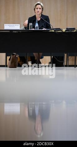 Stuttgart, Deutschland. November 2020. Die baden-württembergische Wirtschaftsministerin Nicole Hoffmeister-Kraut (CDU) spricht vor dem Untersuchungsausschuss, der sich mit den zu hohen Kosten des staatseigenen Expo-Pavillons auf der geplanten Weltausstellung in Dubai 2021 beschäftigt. Quelle: Christoph Schmidt/dpa/Alamy Live News Stockfoto