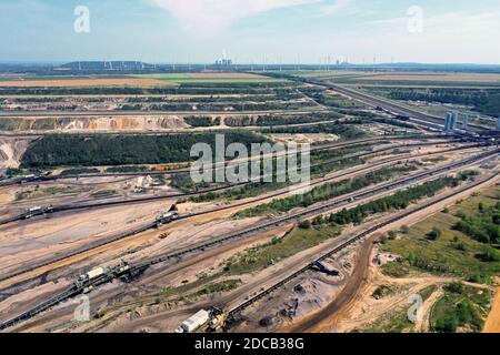 Blick vom Aussichtspunkt Jackerath auf das Garzweiler-Tagebau, Deutschland, Nordrhein-Westfalen, Neuss, Jüchen Stockfoto