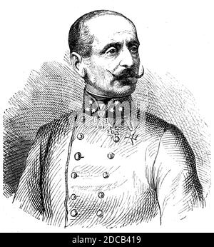 Ludwig August Ritter von Benedek, 14. Juli 1804 - 27. April 1881, auch bekannt als Lajos Benedek, war ein österreichischer General ungarischer Abstammung / Ludwig August Ritter von Benedek, 14. Juli 1804 - 27. April 1881, österreichischer Feldzeugmeister ungarischer Nationalität, Historisch, historisch, digital verbesserte Reproduktion eines Originals aus dem 19. Jahrhundert / digitale Reproduktion einer Originalvorlage aus dem 19. Jahrhundert, Stockfoto