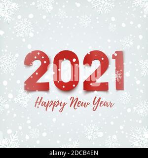 Frohes neues Jahr 2021 Design, auf Winter Hintergrund. Stock Vektor