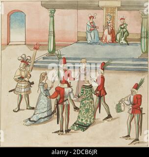 Deutsch 16. Jahrhundert, (Künstler), Masquerade, Freydal, (Serie), c. 1515, Stift und braune Tinte mit Aquarell auf Papier, Bild: 23.2 cm (9 1/8 Zoll), Blatt: 33.7 x 26.4 cm (13 1/4 x 10 3/8 Zoll Stockfoto