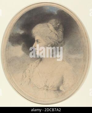 John Downman, (Künstler), Walisisch, 1750 - 1824, Portrait of a Woman in Profile, 1791, schwarze Kreide und Aquarell, Bild (oval): 23.3 x 19.8 cm (9 3/16 x 7 13/16 Zoll), Blatt: 25.5 x 20.6 cm (10 1/16 x 8 1/8 Zoll Stockfoto