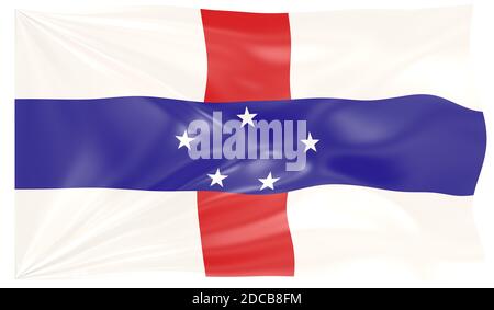 3d-Rendering einer wehenden Flagge der Niederländischen Antillen Stockfoto
