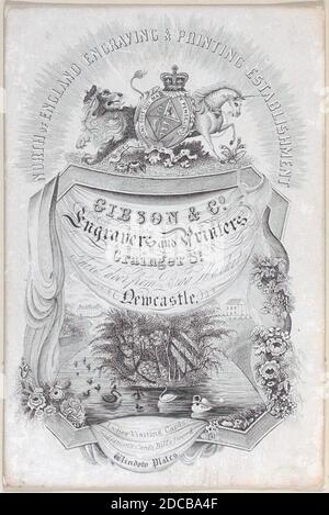 Handelskarte für Nord-England Gravieren & Drucken Gründung, Gibson & amp; co., Gravierer und Drucker, 19. Jahrhundert. Stockfoto