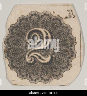 Banknotenmotiv: Nummer 2 an einer kreisförmigen Drehbank arbeiten mit einem scalloped Rand, ca. 1824-42. Stockfoto