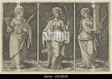 St. Barbara (links), St. Catherine, (Mitte), St. Lucy (rechts), ca. 1500-1527. Stockfoto