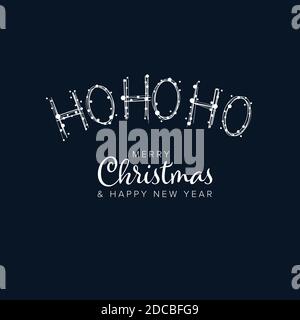 Minimalistische Weihnachts-Flyer-Karte mit Ho Ho Ho Santas Lachen und dunkelblauer Hintergrund Stock Vektor