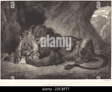 Eugène Delacroix, (Künstler), Französisch, 1798 - 1863, Löwe des Atlasgebirges (Lion de l'Atlas), 1829, Lithographie, Bild: 33.2 × 47 cm (13 1/16 × 18 1/2 Zoll), Blatt: 51 × 70 cm (20 1/16 × 27 9/16 Zoll Stockfoto