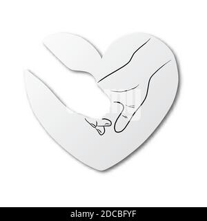 Schwarze Linie von Hand gezeichnet von Hand halten auf Papier geschnitten mit Schatten isoliert auf weißem Hintergrund. Gebrochenes Herz Konzept. Stock Vektor